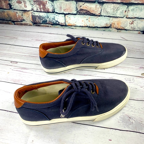 Polo by ralph lauren navy & tan sneaker mens 6 1/2 - Picture 2 of 12